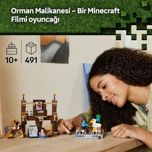 LEGO Minecraft Orman Malikanesi Dövüş Ringi 21272-10 Yaş Üzeri Kız ve Erkek Çocuklar için Tavuk Jokey ve Duruşu Ayarlanabilir Büyük Domuz Minifigürleri İçeren Yaratıcı Oyuncak Yapım Seti (491 Parça)