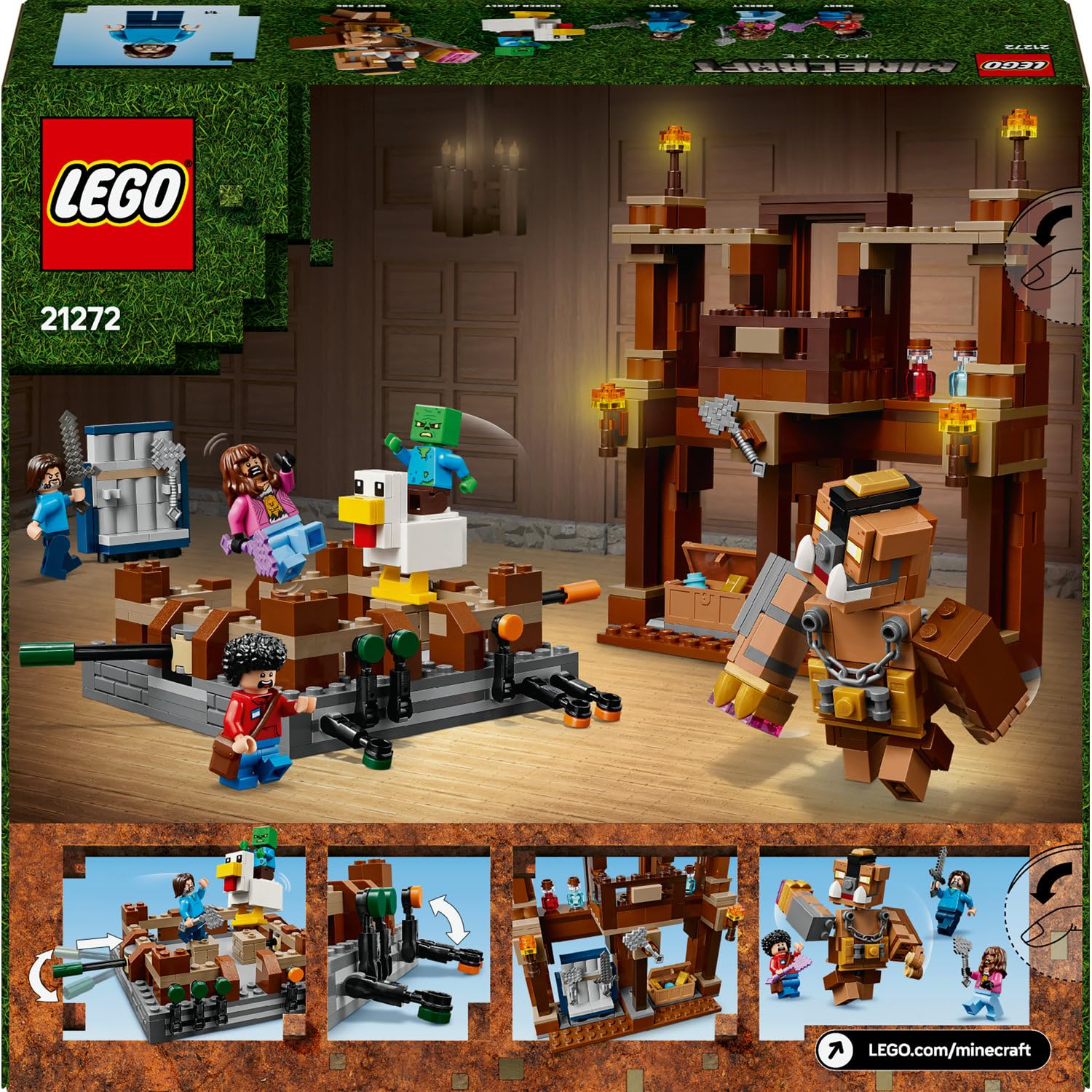 LEGO Minecraft Orman Malikanesi Dövüş Ringi 21272-10 Yaş Üzeri Kız ve Erkek Çocuklar için Tavuk Jokey ve Duruşu Ayarlanabilir Büyük Domuz Minifigürleri İçeren Yaratıcı Oyuncak Yapım Seti (491 Parça)