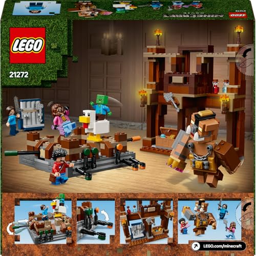 LEGO Minecraft Orman Malikanesi Dövüş Ringi 21272-10 Yaş Üzeri Kız ve Erkek Çocuklar için Tavuk Jokey ve Duruşu Ayarlanabilir Büyük Domuz Minifigürleri İçeren Yaratıcı Oyuncak Yapım Seti (491 Parça)