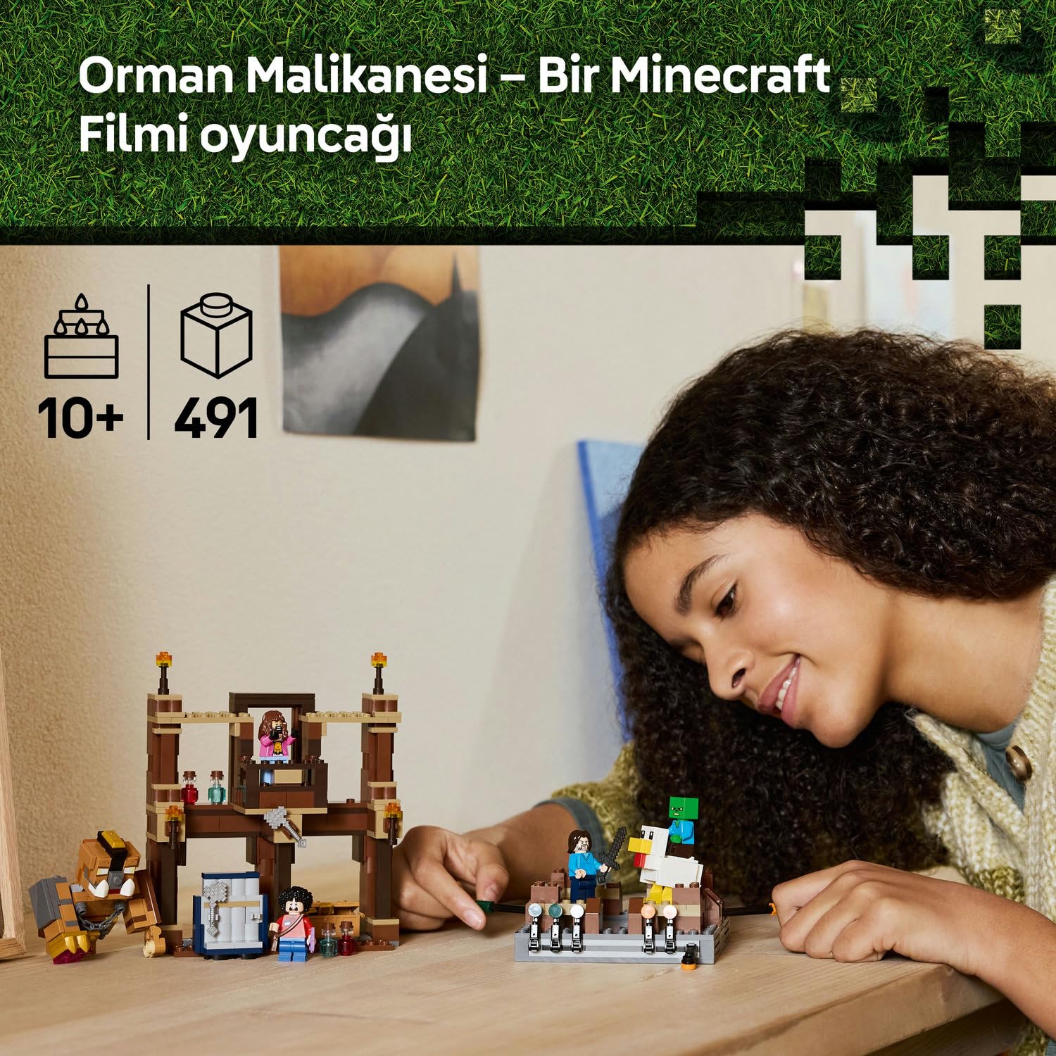 LEGO Minecraft Orman Malikanesi Dövüş Ringi 21272-10 Yaş Üzeri Kız ve Erkek Çocuklar için Tavuk Jokey ve Duruşu Ayarlanabilir Büyük Domuz Minifigürleri İçeren Yaratıcı Oyuncak Yapım Seti (491 Parça)