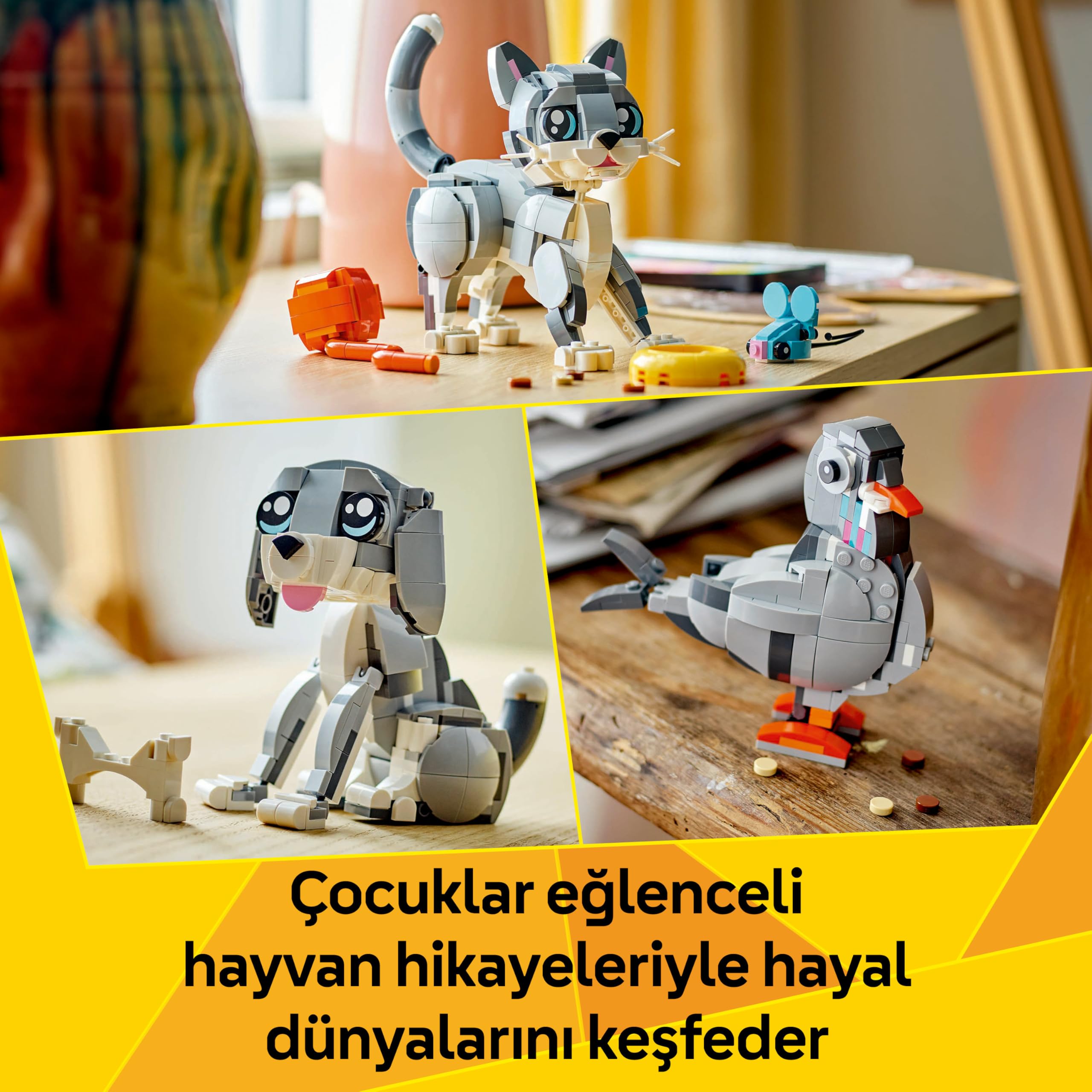 LEGO Creator 3’ü 1 Arada Oyunbaz Kedi 31163-8 Yaş ve Üzeri Çocuklar için Köpek veya Güvercin Figürüne Dönüşebilen Oyuncak Yapım Seti, Doğum Günü Hediyesi (407 Parça)