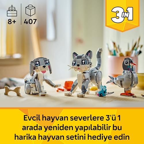 LEGO Creator 3’ü 1 Arada Oyunbaz Kedi 31163-8 Yaş ve Üzeri Çocuklar için Köpek veya Güvercin Figürüne Dönüşebilen Oyuncak Yapım Seti, Doğum Günü Hediyesi (407 Parça)