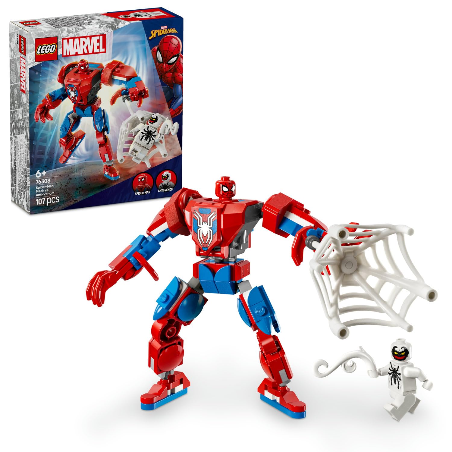 LEGO Marvel Örümcek Adam Robotu, Anti Venom’a Karşı 76308-6 yaş ve üzeri Çocuklar için İnşa Edilebilen Figür İçeren Oyuncak Yapım Seti, Doğum Günü Hediyesi (107 Parça)