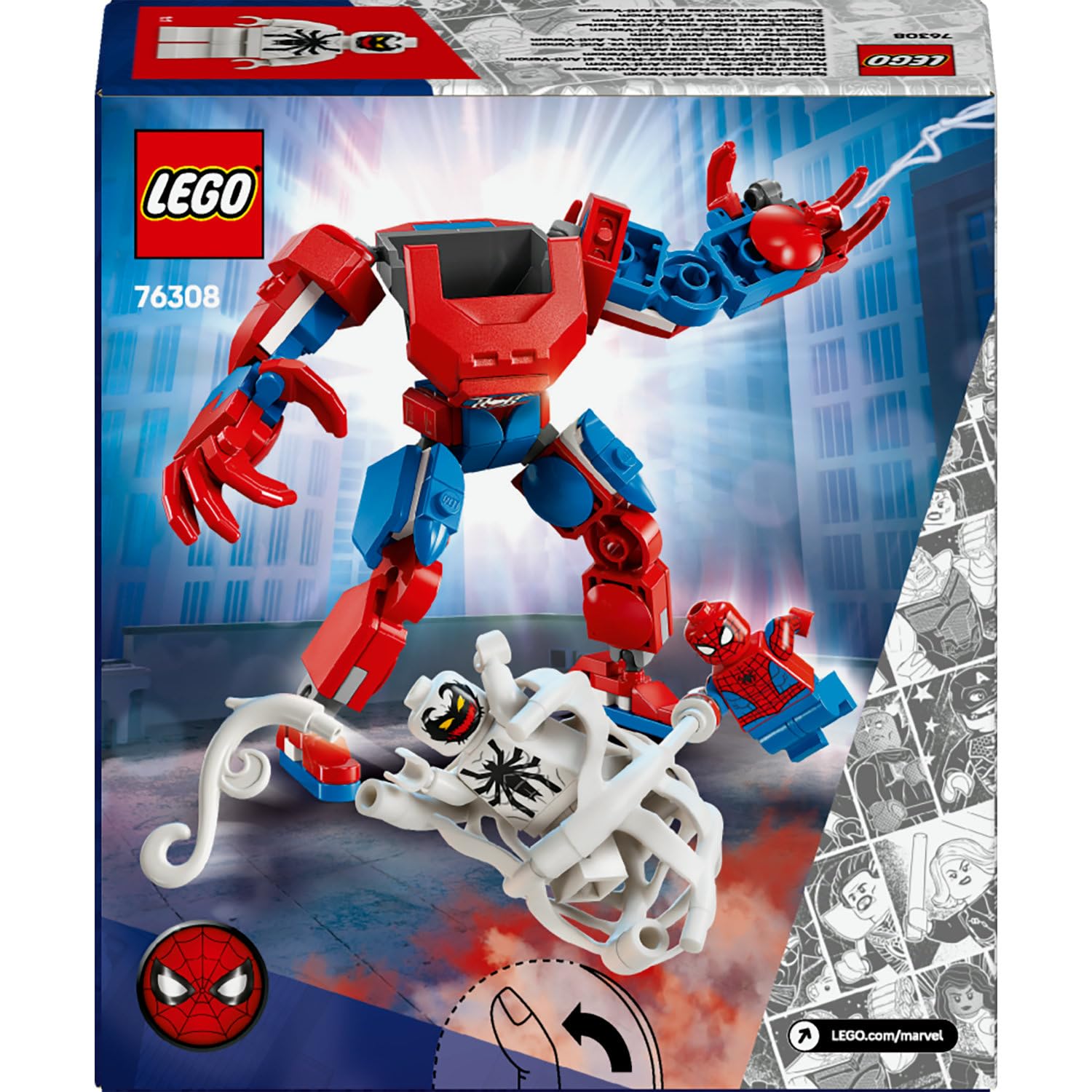 LEGO Marvel Örümcek Adam Robotu, Anti Venom’a Karşı 76308-6 yaş ve üzeri Çocuklar için İnşa Edilebilen Figür İçeren Oyuncak Yapım Seti, Doğum Günü Hediyesi (107 Parça)