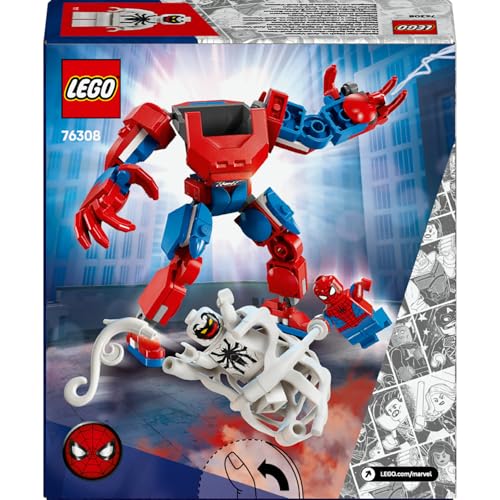 LEGO Marvel Örümcek Adam Robotu, Anti Venom’a Karşı 76308-6 yaş ve üzeri Çocuklar için İnşa Edilebilen Figür İçeren Oyuncak Yapım Seti, Doğum Günü Hediyesi (107 Parça)