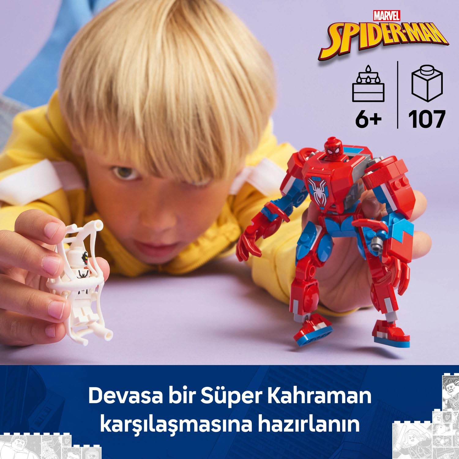 LEGO Marvel Örümcek Adam Robotu, Anti Venom’a Karşı 76308-6 yaş ve üzeri Çocuklar için İnşa Edilebilen Figür İçeren Oyuncak Yapım Seti, Doğum Günü Hediyesi (107 Parça)