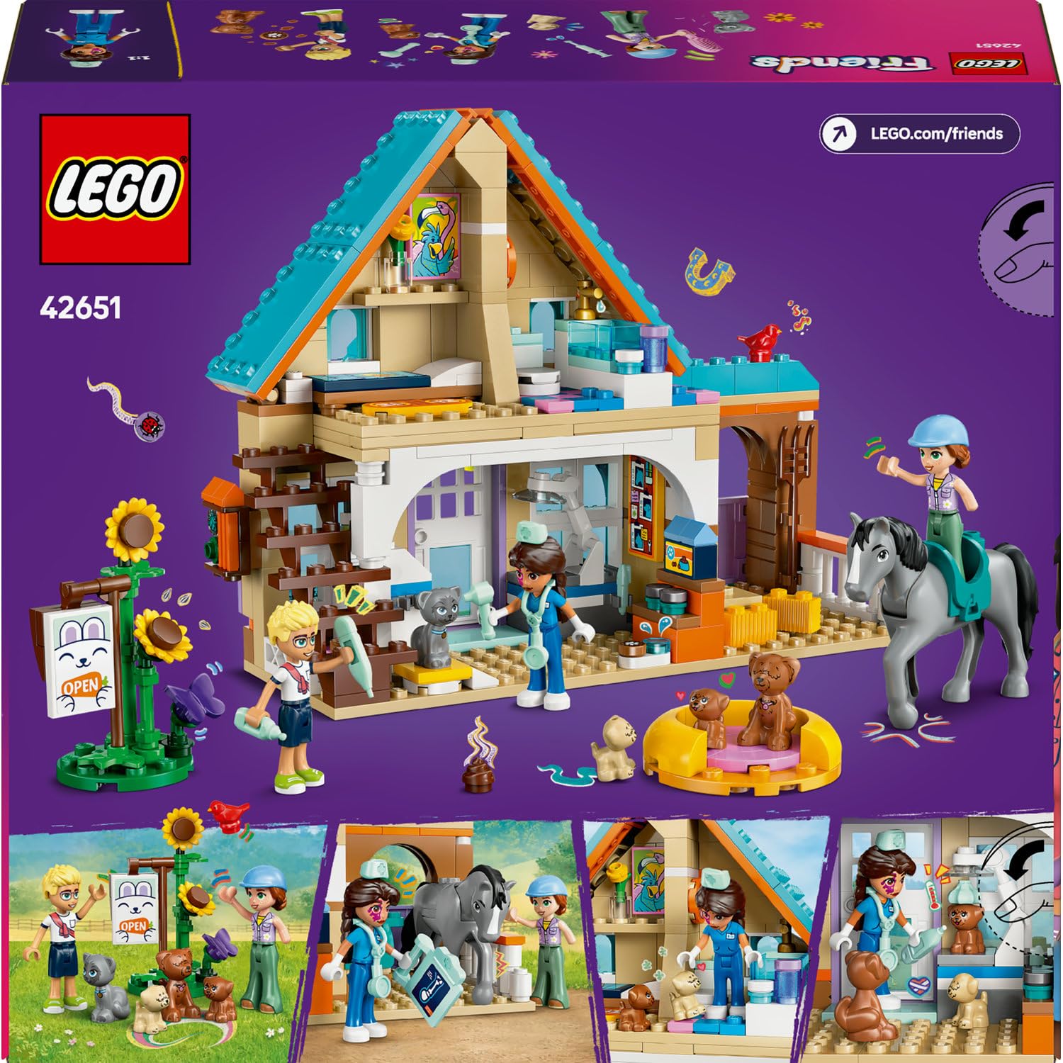 LEGO Friends At ve Evcil Hayvan Veteriner Kliniği 42651-7 Yaş ve Üzeri Kız ve Erkek Çocuklar için Mini Bebek, At ve Köpek Figürü İçeren Yaratıcı Oyuncak Yapım Seti, Doğum Günü Hediyesi (428 Parça)
