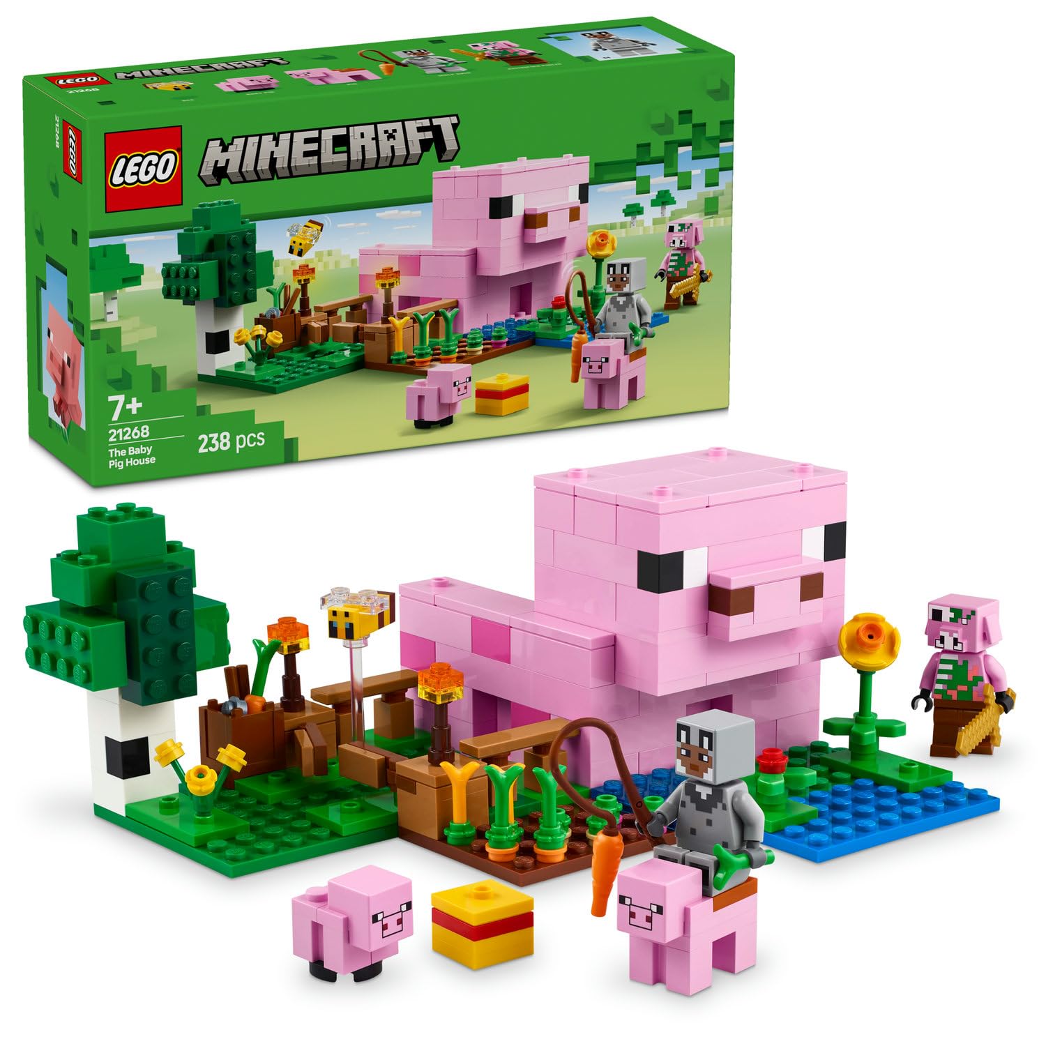LEGO Minecraft Yavru Domuz Evi 21268 – 7 Yaş ve Üzeri Çocuklar için Kahraman Figürü, Yaratıklar ve Orman Biyomu İçeren Çiftlik Hayvanı Yapım Seti, Erkek ve Kız Çocukları için Hediye Fikri (238 Parça)