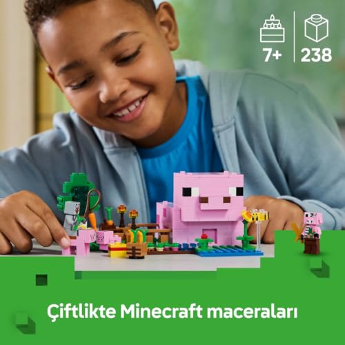 LEGO Minecraft Yavru Domuz Evi 21268 – 7 Yaş ve Üzeri Çocuklar için Kahraman Figürü, Yaratıklar ve Orman Biyomu İçeren Çiftlik Hayvanı Yapım Seti, Erkek ve Kız Çocukları için Hediye Fikri (238 Parça)