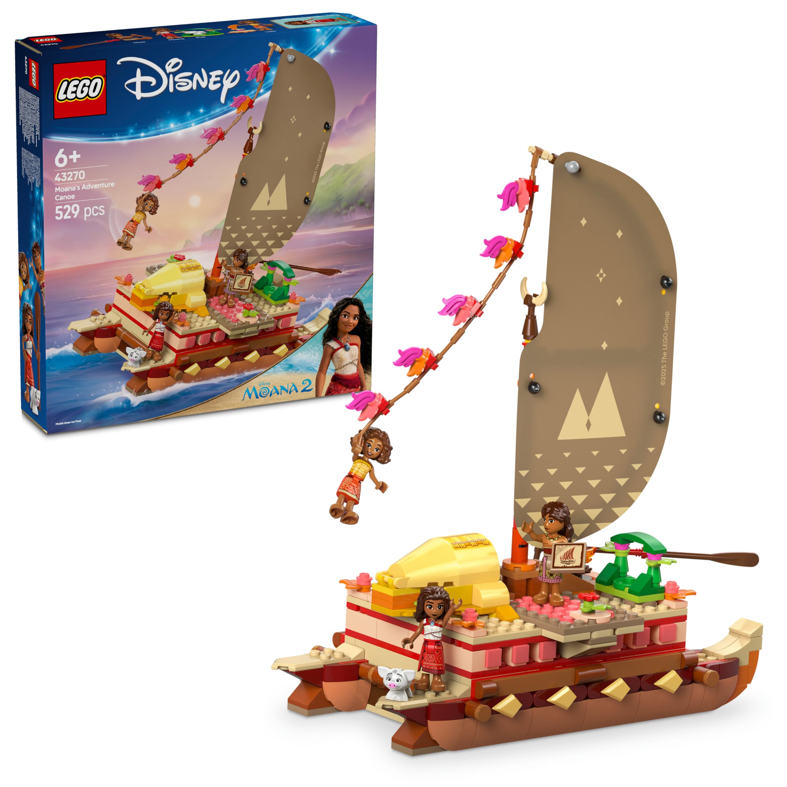 LEGO ǀ Disney Princess Moana’nın Macera Kanosu 43270, 6 Yaş ve Üzeri Kız ve Erkek Çocukları İçin Yaratıcı Oyuncak Yapım Seti, Tekne ve 4 Bebek Figürü, Doğum Günü Hediyesi (529 Parça)