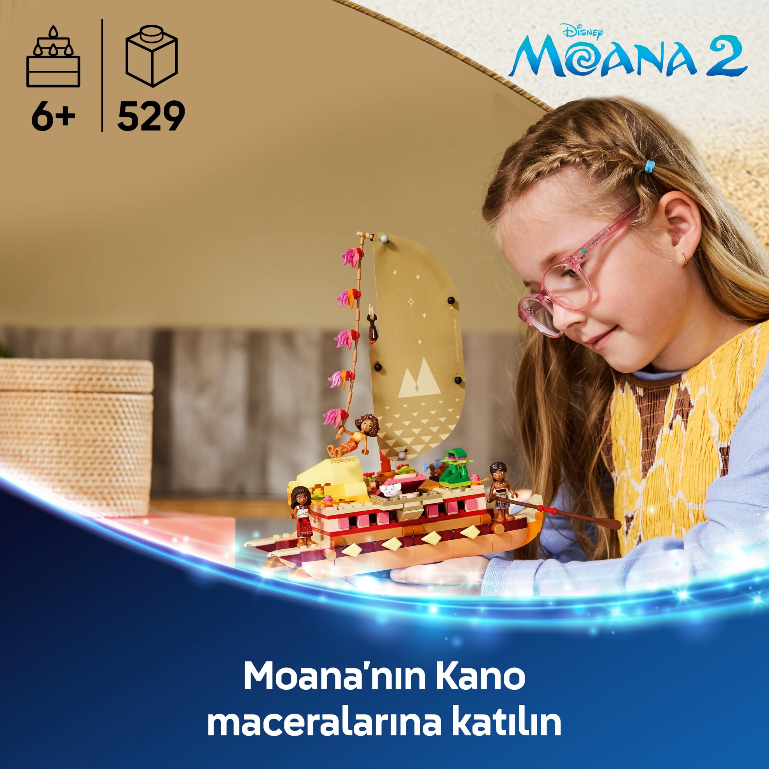 LEGO ǀ Disney Princess Moana’nın Macera Kanosu 43270, 6 Yaş ve Üzeri Kız ve Erkek Çocukları İçin Yaratıcı Oyuncak Yapım Seti, Tekne ve 4 Bebek Figürü, Doğum Günü Hediyesi (529 Parça)
