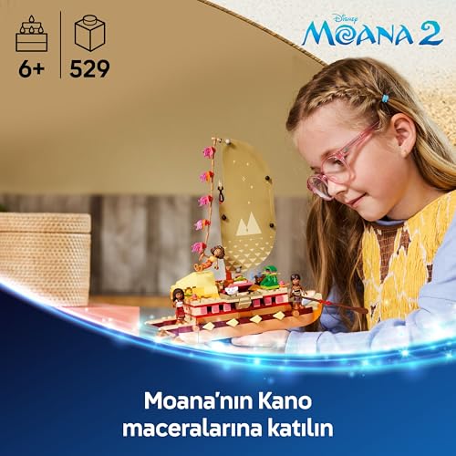 LEGO ǀ Disney Princess Moana’nın Macera Kanosu 43270, 6 Yaş ve Üzeri Kız ve Erkek Çocukları İçin Yaratıcı Oyuncak Yapım Seti, Tekne ve 4 Bebek Figürü, Doğum Günü Hediyesi (529 Parça)