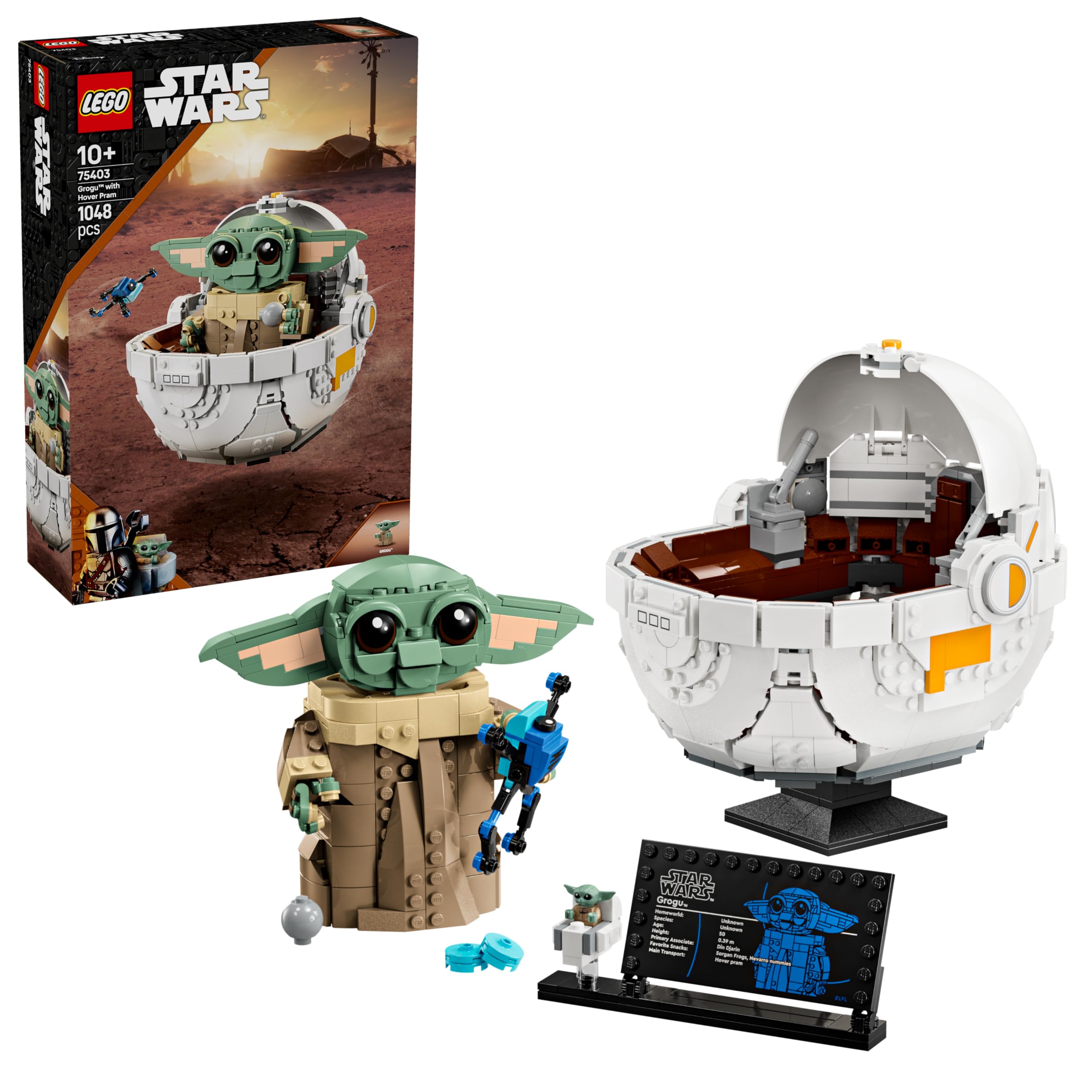 LEGO Star Wars: The Mandalorian Uçan Bebek Arabalı Grogu 75403-10 Yaş ve Üzeri Kız ve Erkek Çocuklar için Yaratıcı Oyuncak Yapım Seti, Doğum Günü Hediyesi (1048 Parça)