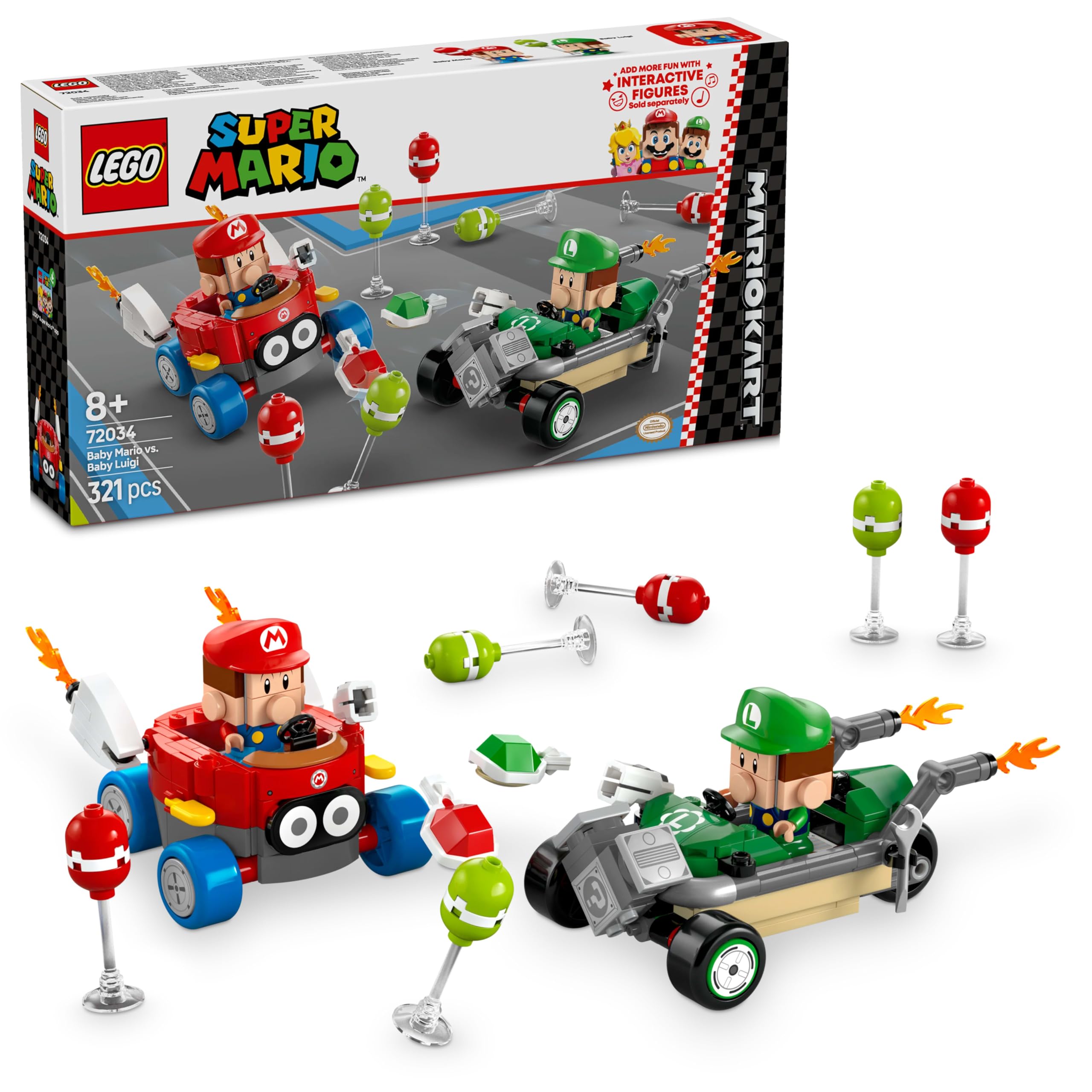 LEGO Super Mario: Mario Kart – Baby Mario ile Baby Luigi 72034, 8 Yaş ve Üzeri Erkek ve Kız Çocukları İçin Yaratıcı Oyuncak Yapım Seti, Doğum Günü Hediyesi (321 Parça)