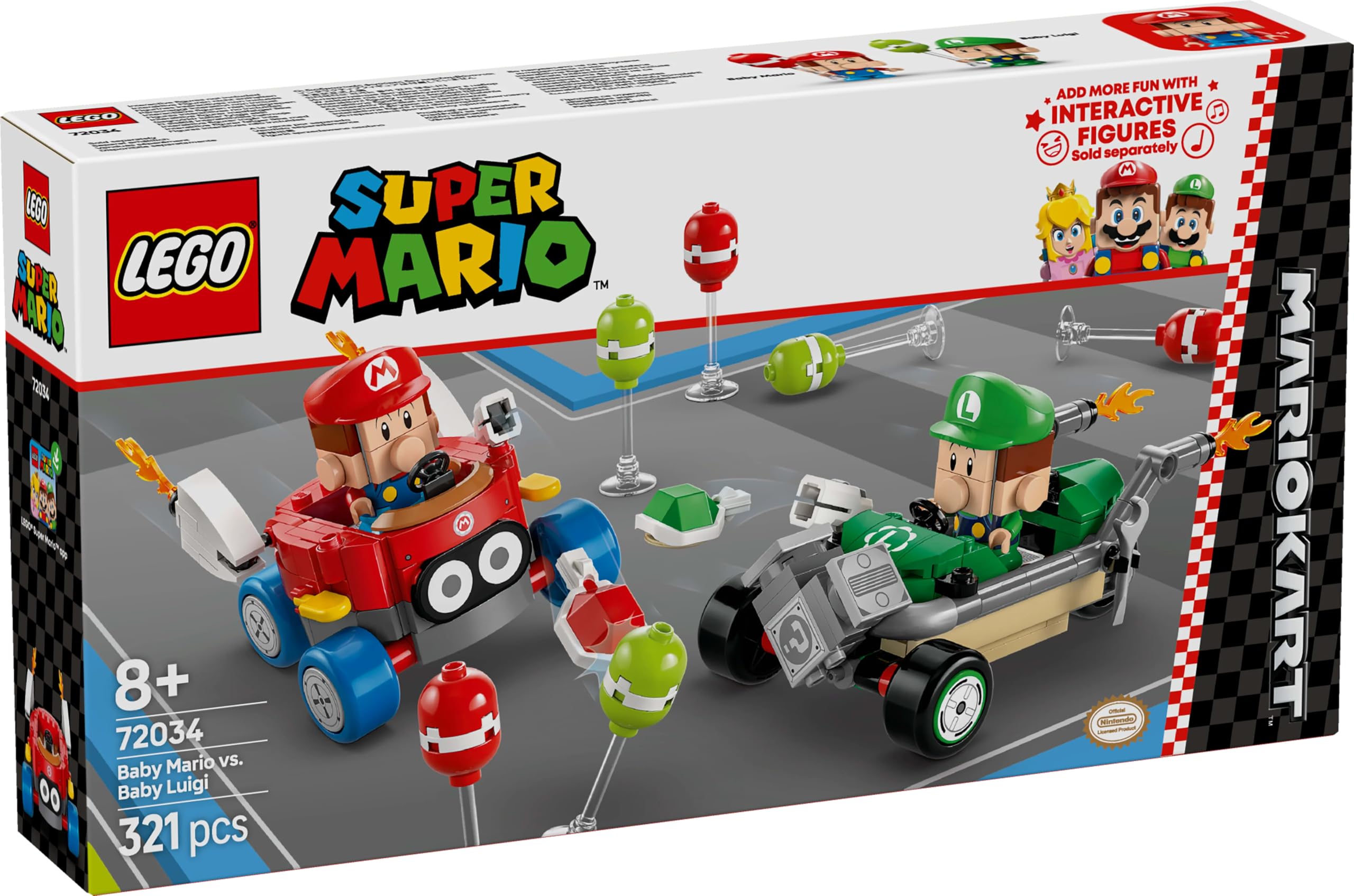 LEGO Super Mario: Mario Kart – Baby Mario ile Baby Luigi 72034, 8 Yaş ve Üzeri Erkek ve Kız Çocukları İçin Yaratıcı Oyuncak Yapım Seti, Doğum Günü Hediyesi (321 Parça)