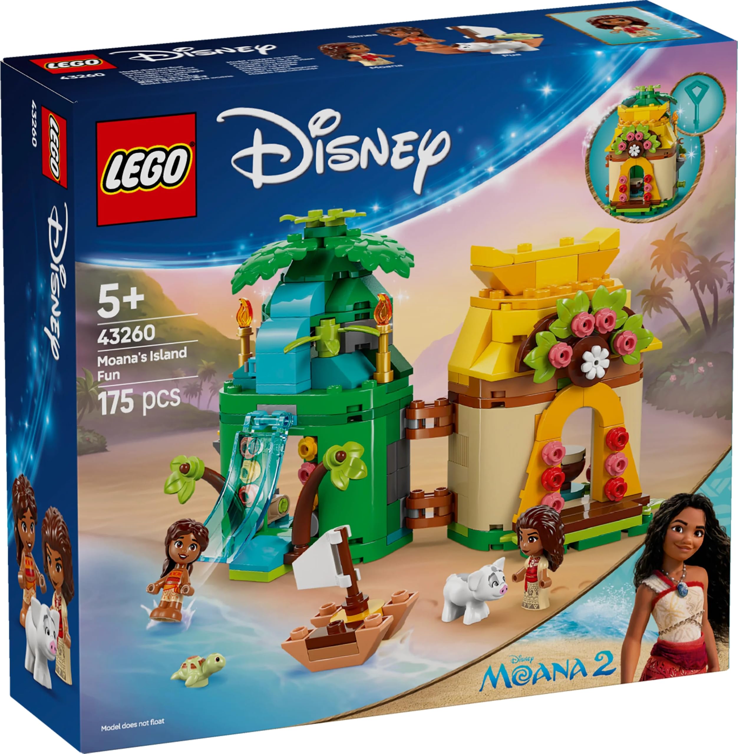 LEGO ǀ Disney Princess Moana’nın Ada Eğlencesi 43260, 5 Yaş ve Üzeri Kız ve Erkek Çocukları İçin Yaratıcı Oyuncak Yapım Seti, 2 Mini Bebek Figürü ve Ev (175 Parça)