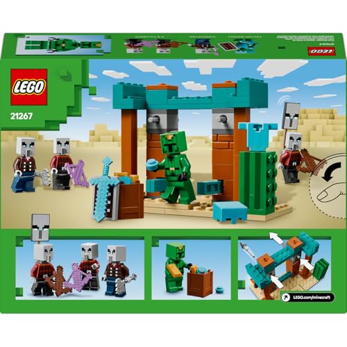LEGO Minecraft Serseri Köylü Çöl Devriyesi 21267 – 7 Yaş ve Üzeri Kız ve Erkek Çocuklar için Pillager, Vindicatör ve Kaktüs Şövalyesi İçeren Oyuncak Yapım Seti, Rol Yapma Oyunu Doğum Günü Hediyesi