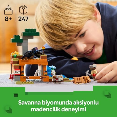 LEGO Minecraft Armadillo Maden Keşfi 21269 – 8 Yaş ve Üzeri Erkek ve Kız Çocuklar için Mağara Örümceği ve Kurt Figürleri İçeren Rol Yapım Oyuncağı Yapım Seti, Doğum Günü Hediyesi Fikri (247 Parça)