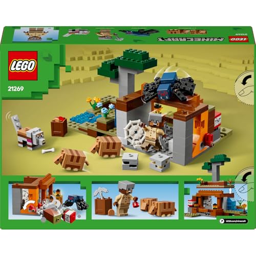 LEGO Minecraft Armadillo Maden Keşfi 21269 – 8 Yaş ve Üzeri Erkek ve Kız Çocuklar için Mağara Örümceği ve Kurt Figürleri İçeren Rol Yapım Oyuncağı Yapım Seti, Doğum Günü Hediyesi Fikri (247 Parça)