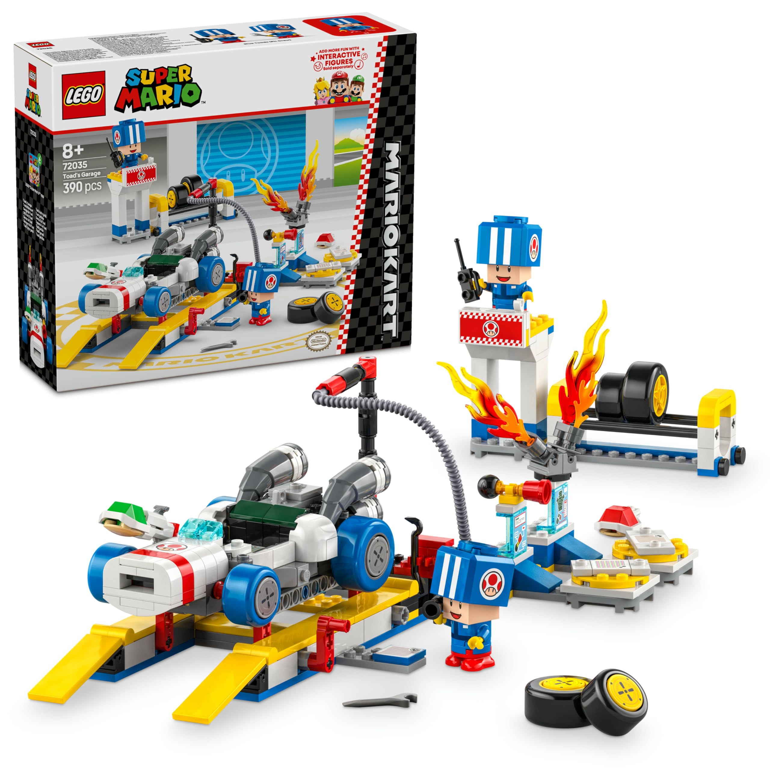 LEGO Super Mario: Mario Kart – Toad’un Garajı 72035, 8 Yaş ve Üzeri Erkek ve Kız Çocukları İçin, 2 Mavi Toad Karakter Figürü İçeren Yaratıcı Oyuncak Yapım Seti, Doğum Günü Hediyesi (390 Parça)