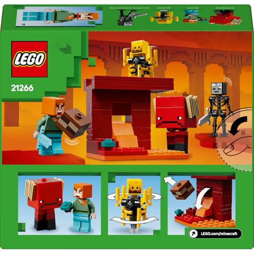 LEGO Minecraft Nether Lav Savaşı 21266 – Çocuklar için Alex Figürü, Yaratıklar, Wither Skeleton, Kılıç ve Döndürülen Blaze İçeren Yapım Seti, 6 Yaş ve Üzeri Kız ve Erkekler için Doğum Günü Hediyesi
