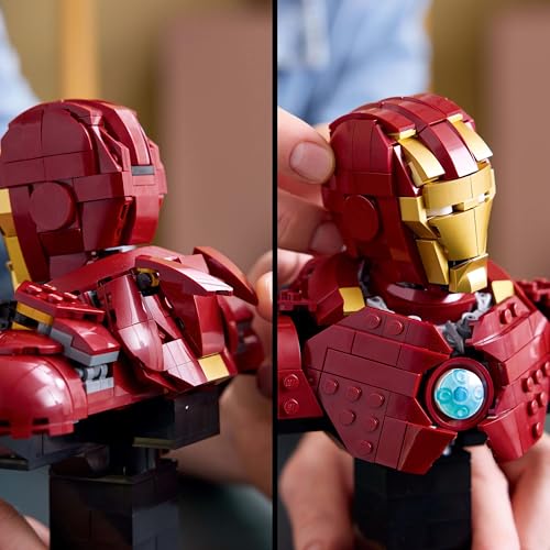 LEGO | Marvel Iron Man MK4 Büstü 76327, Yetişkin Kadınlar ve Erkekler için Baskılı Bir İsim Levhası ve Çıkarılabilir Iron Man Minifigürü İçeren Koleksiyonluk Model Yapım Seti, Hediye Fikri (436 Parça)