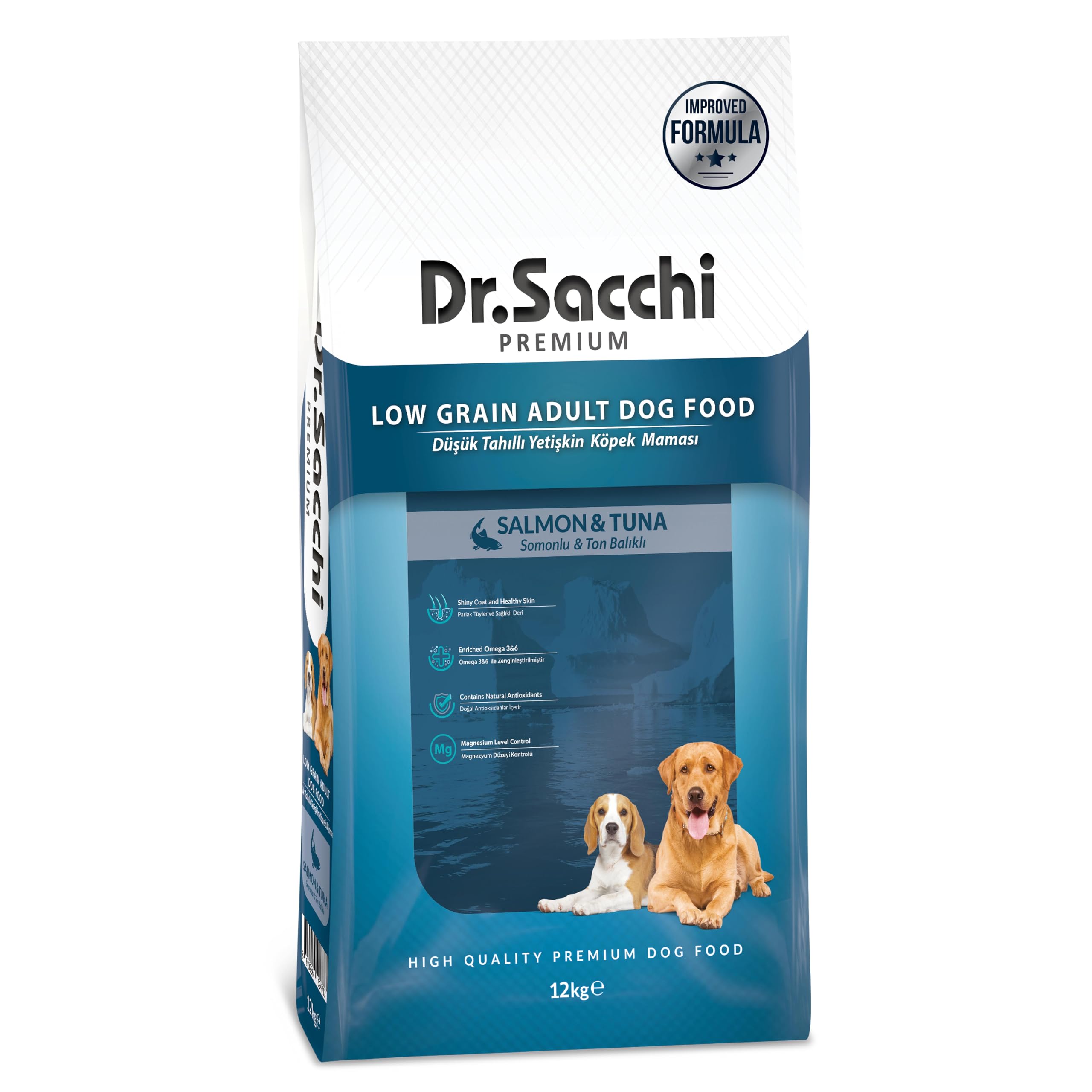 Dr.Sacchi Düşük Tahıllı Somonlu Ve Ton Balıklı Yetişkin Köpek Maması 12 kg