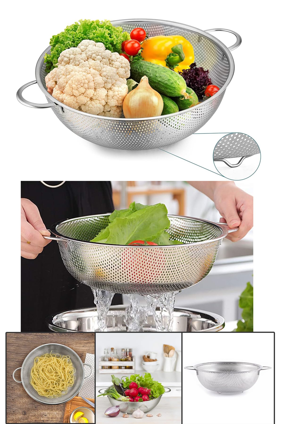 Deconox Paslanmaz Çelik 26cm Çift Kulplu Sepet Süzgeç, Salata, Meyve, Makarna Süzgeci - Paslanmaz Çelik Çift Kulplu 26cm Sepet Süzgeç