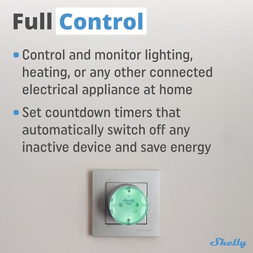 Shelly Plug S MTR Gen3 beyaz, Matter sertifikalı akıllı priz, güç izleme ve çok renkli LED göstergeli, iOS Android App uzaktan kumanda, Google Home ve Alexa aksesuarı, zamanlayıcı