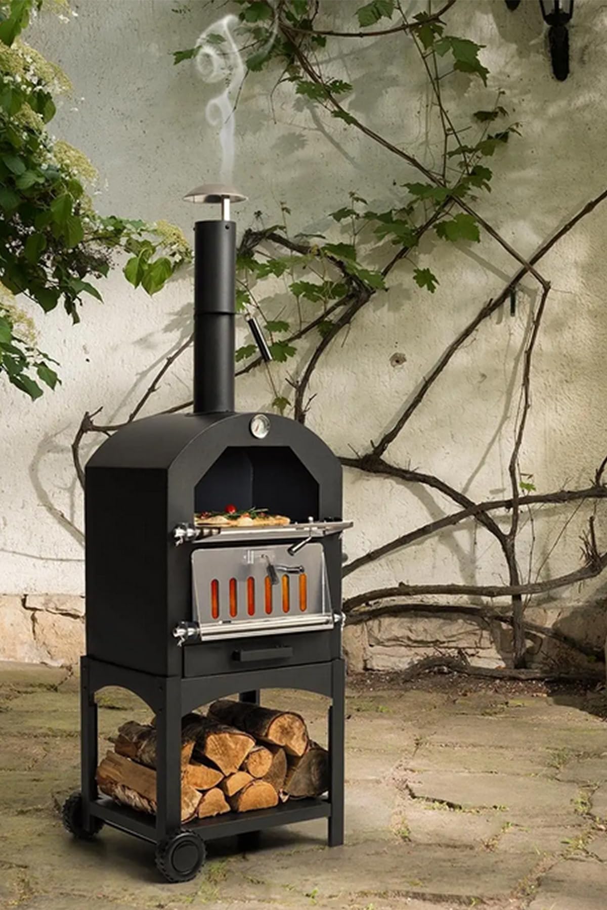 somıneco Çok Amaçlı Paslanmaz Çelik Barbekü Krom Kapaklı + Izgaralı Pizza Taşlı -Ekmek-Mangal Fırını 2625S