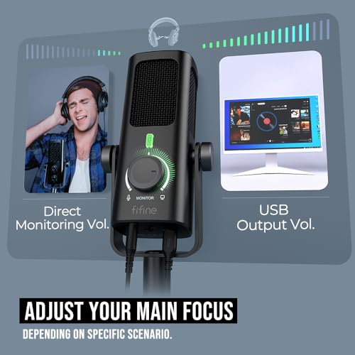 FIFINE Stüdyo Kayıt/Bilgisayar Akışı için USB-Podcast-Kondenser-Mikrofon, YouTube Müzik Vokal Oluşturma için Masaüstü-Metal-Mic, Monitör-Mix Ses Kontrolü, Düşük Kesim Anahtarı (PROFILE3)