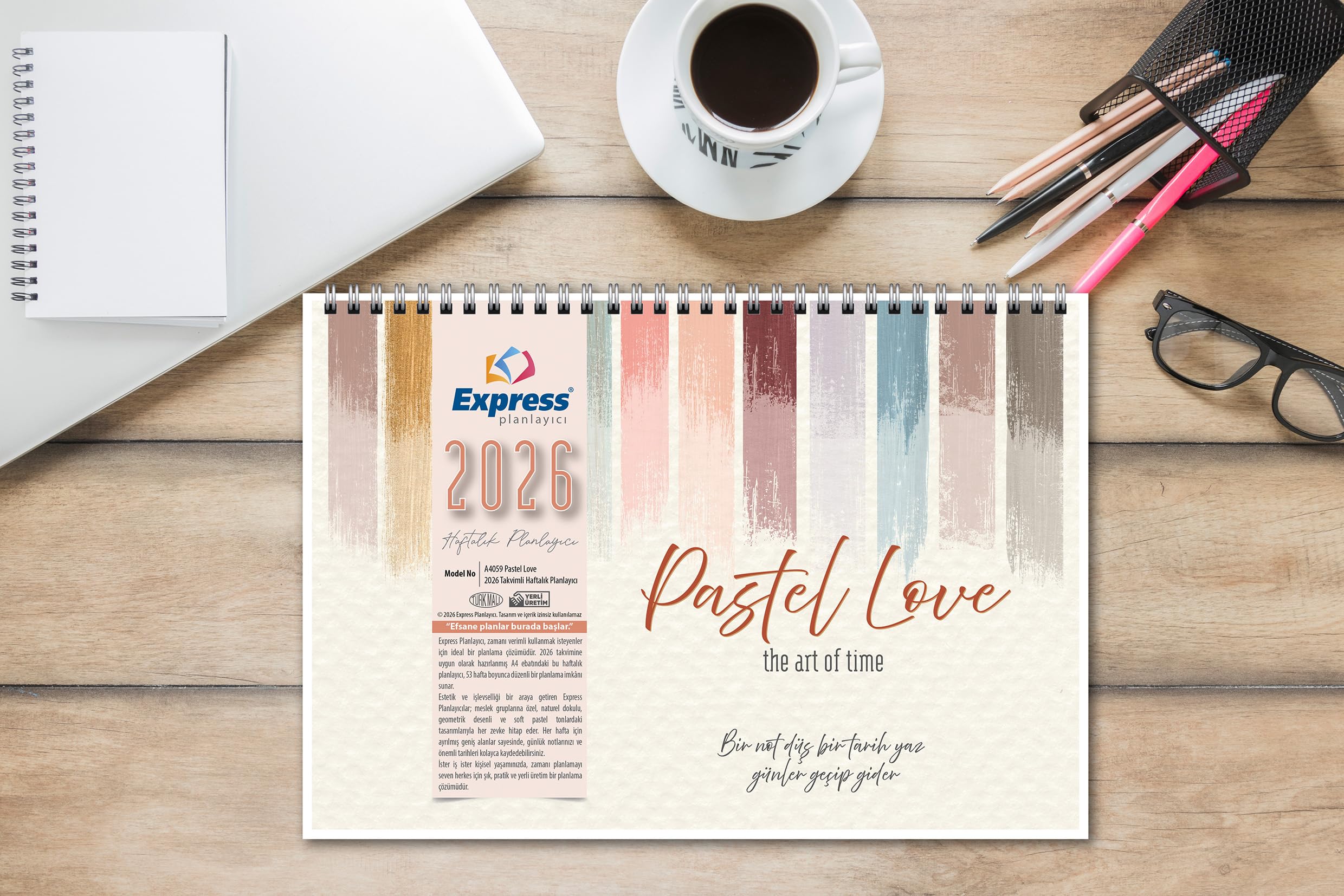 Express planlayıcı 2026 Takvim A4 Ebat 53 Haftalık Planlayıcı Pastel Love