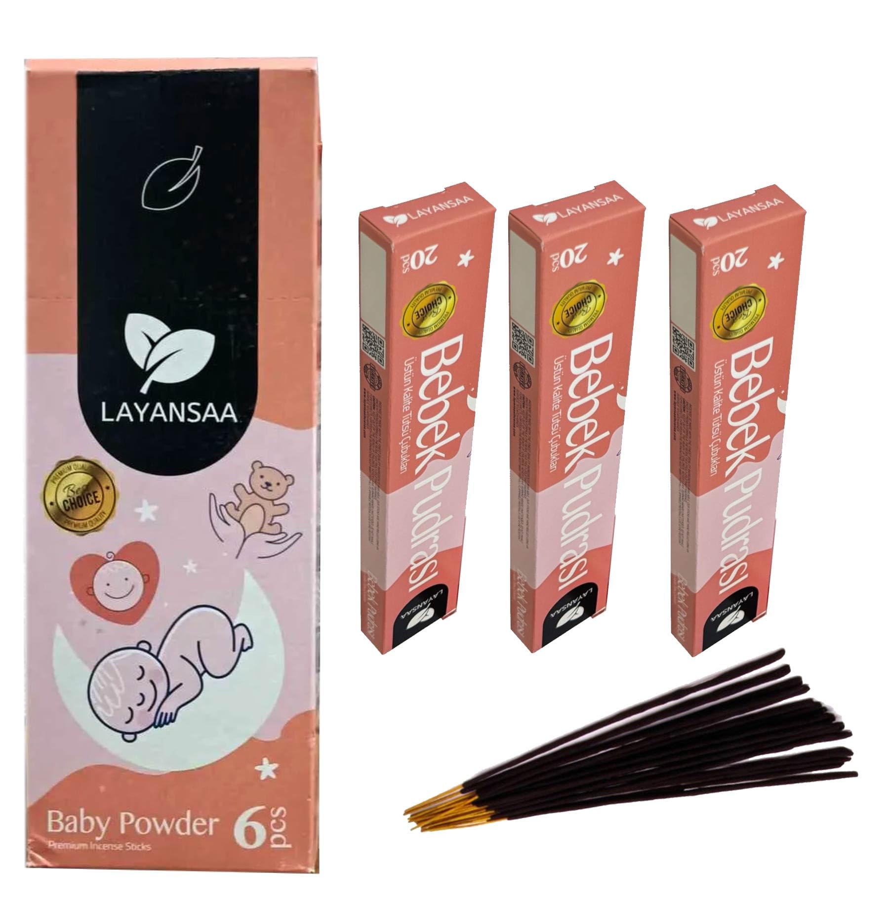 Layansaa Bebek Pudrası (Baby Powder) Kokusu Özel Aroma Kokusu Agarbatti Arınma 20 Adet 1 Paket Çubuk Tütsü