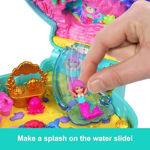 Polly Pocket bebekler ve oyun seti, Işıltılı Ada taşınabilir mini oyun seti, 1 mikro deniz kızı bebek, okyanus canlıları ve temaya uygun aksesuarlar, JCB16