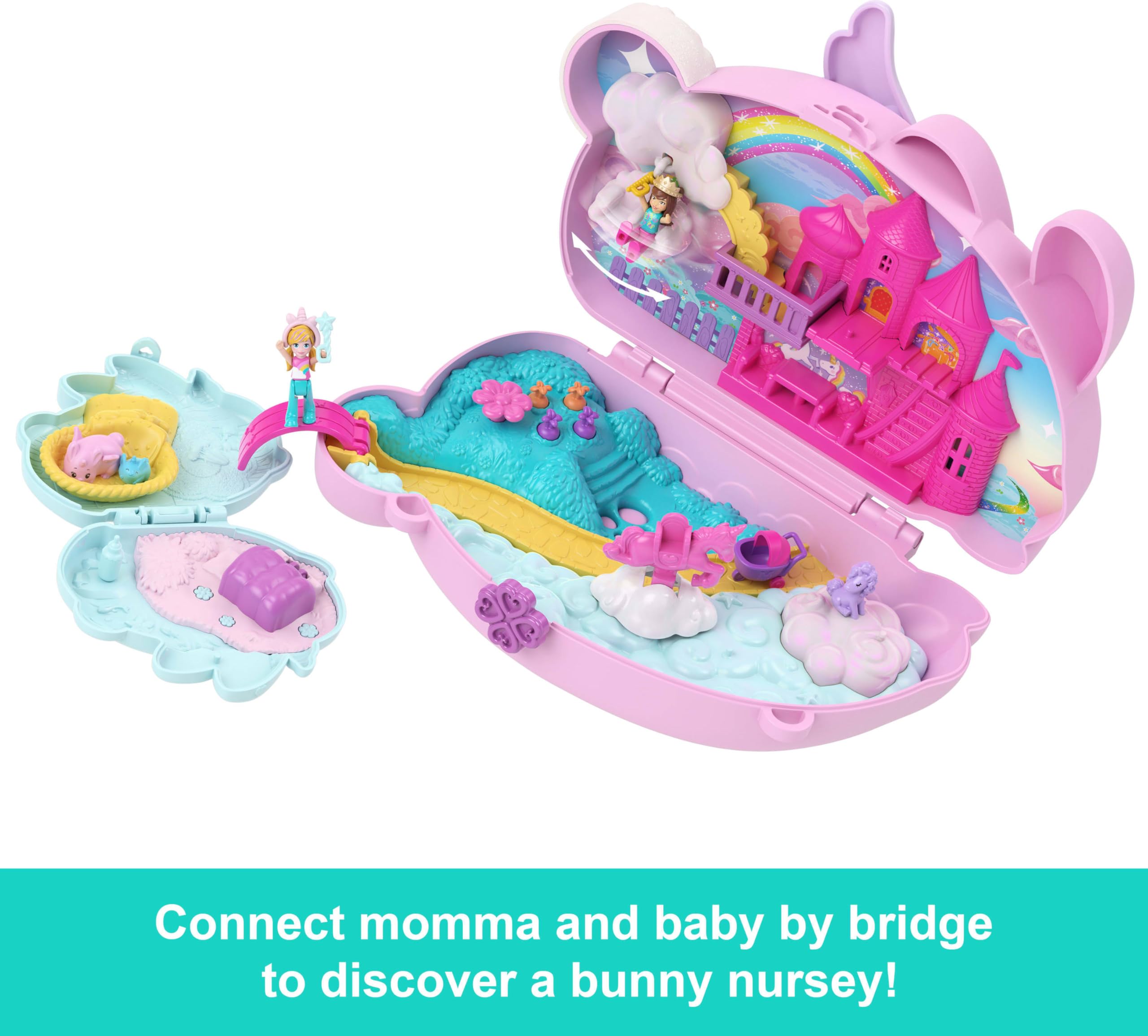 Polly Pocket 2'si 1 Arada Tavşancıklar mini oyun seti, 2 mikro bebek ve evcil hayvanlar dahil 12 aks