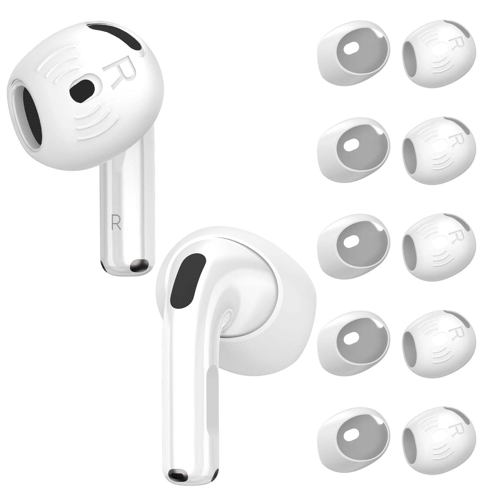 TUDIOW [5 Çift] AirPods için 4 Kulak Ucu Kapakları Spor Kaymaz Çizilmez Cilt Yumuşak Silikon Kulak Ucu AirPods 4 Nesil Kulaklık Aksesuarları Apple AirPods 4. Nesil ile Uyumlu (Beyaz)