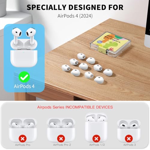 TUDIOW [5 Çift] AirPods için 4 Kulak Ucu Kapakları Spor Kaymaz Çizilmez Cilt Yumuşak Silikon Kulak Ucu AirPods 4 Nesil Kulaklık Aksesuarları Apple AirPods 4. Nesil ile Uyumlu (Beyaz)