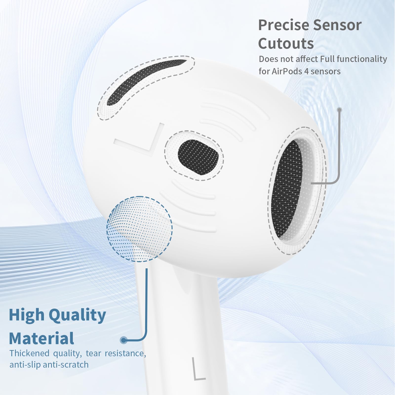 TUDIOW [5 Çift] AirPods için 4 Kulak Ucu Kapakları Spor Kaymaz Çizilmez Cilt Yumuşak Silikon Kulak Ucu AirPods 4 Nesil Kulaklık Aksesuarları Apple AirPods 4. Nesil ile Uyumlu (Beyaz)
