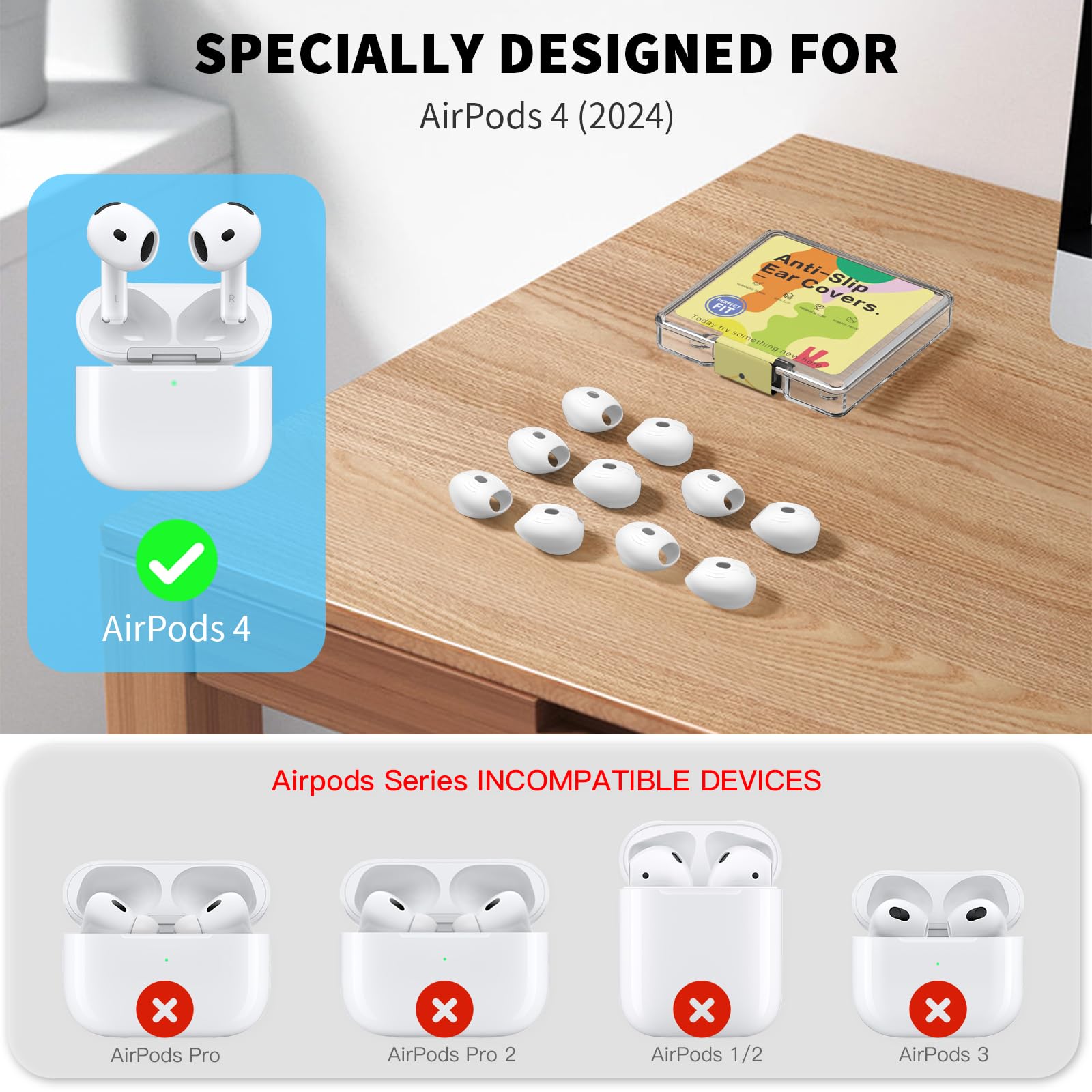 TUDIOW [5 Çift] AirPods için 4 Kulak Ucu Kapakları Spor Kaymaz Çizilmez Cilt Yumuşak Silikon Kulak Ucu AirPods 4 Nesil Kulaklık Aksesuarları Apple AirPods 4. Nesil ile Uyumlu (Beyaz)