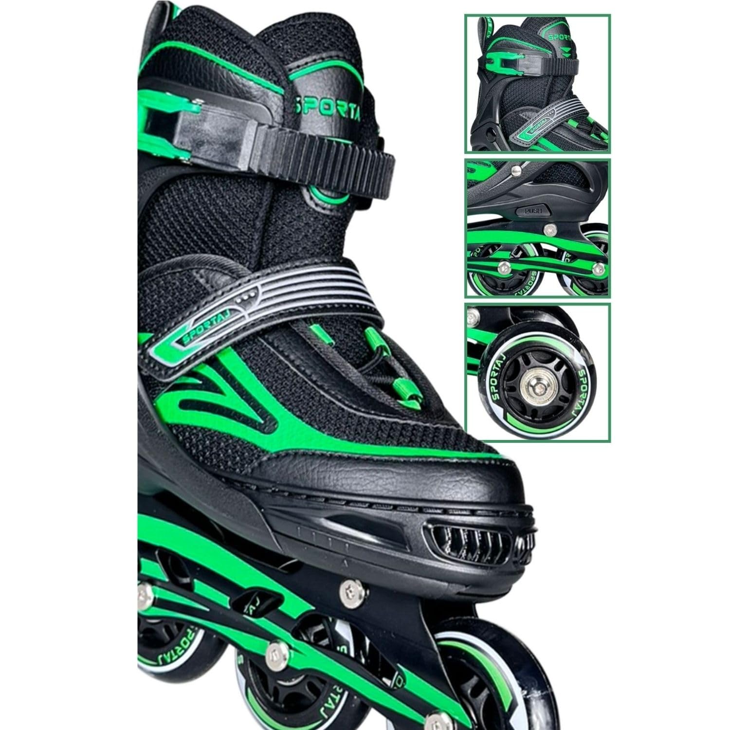 Sportaj Paten Premium TAJ-J1 Pro Paten Beyaz Led Işıklı Silikon Teker 3 in 1 Inline Çocuk Yetişkin Paten (Yeşil, 39-42)