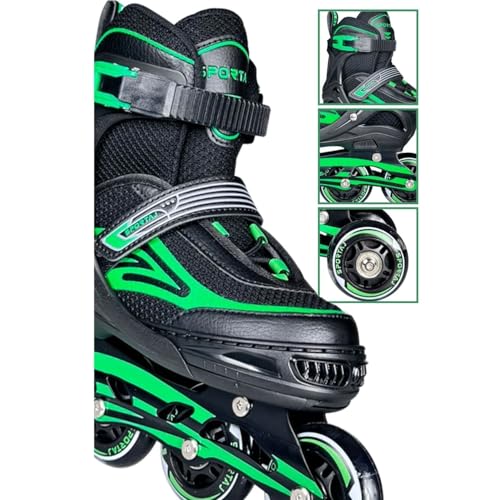 Sportaj Paten Premium TAJ-J1 Pro Paten Beyaz Led Işıklı Silikon Teker 3 in 1 Inline Çocuk Yetişkin Paten (Yeşil, 39-42)