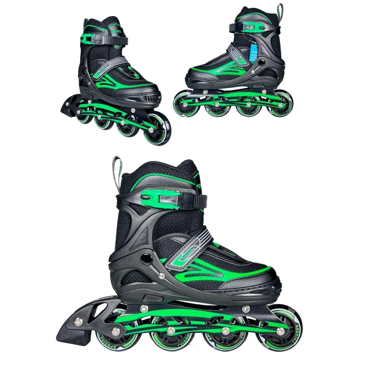 Sportaj Paten Premium TAJ-J1 Pro Paten Beyaz Led Işıklı Silikon Teker 3 in 1 Inline Çocuk Yetişkin Paten (Yeşil, 39-42)