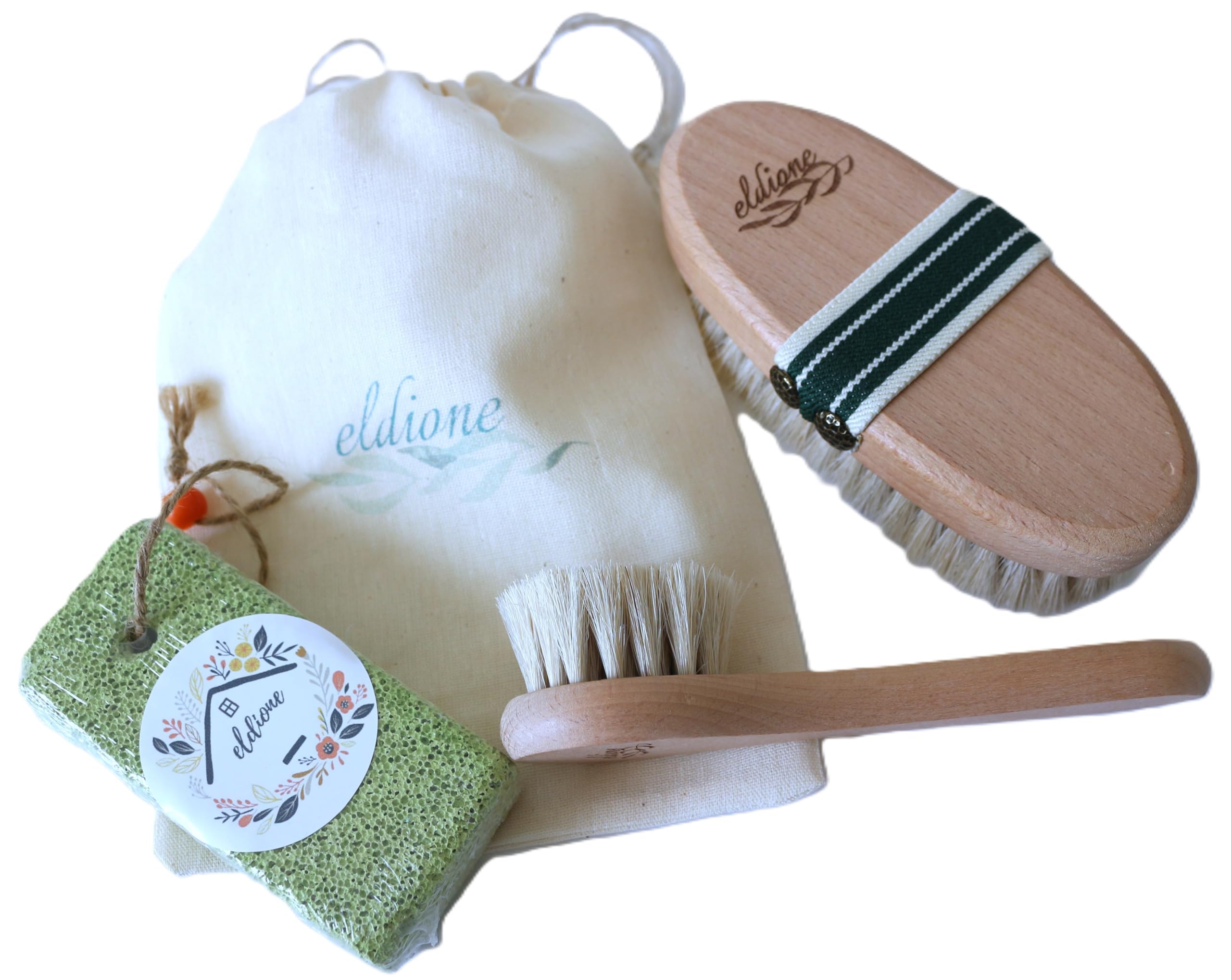 eldione%100 At Kılı Vucüt Bakım Fırçası, Yüz Fırçası, Topuk (ponza) Taşı ve Kese, Kuru Fırçalama, Selülit/Varis/Kırışık Giderici, Hücre Yenileme, Gençleştirici Sıkılaştırıcı, Doğal Peeling, (4 Adet)