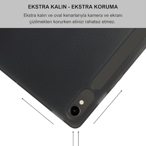 Klasse Samsung Galaxy Tab S9 FE 10.9 inç Uyumlu Smart Kılıf, S Pen Kalemlikli, Trifold, Esnek, Mat,