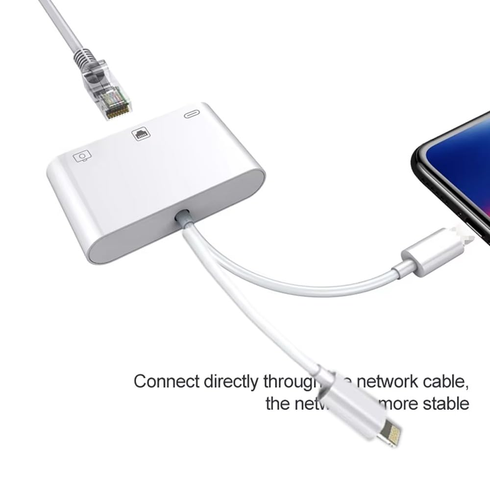 Coverzone 3 in1 şarj adaptörü Lightning Type-C Girişini Kamera Fotoğraf Makinesi Lan Ethernet Girişine Çevirici Dönüştürücü Tip-C RJ45 girişli İphone ile Uyumlu ZR814