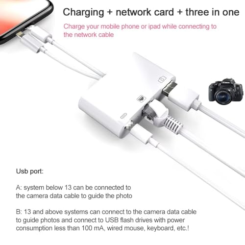 Coverzone 3 in1 şarj adaptörü Lightning Type-C Girişini Kamera Fotoğraf Makinesi Lan Ethernet Girişine Çevirici Dönüştürücü Tip-C RJ45 girişli İphone ile Uyumlu ZR814