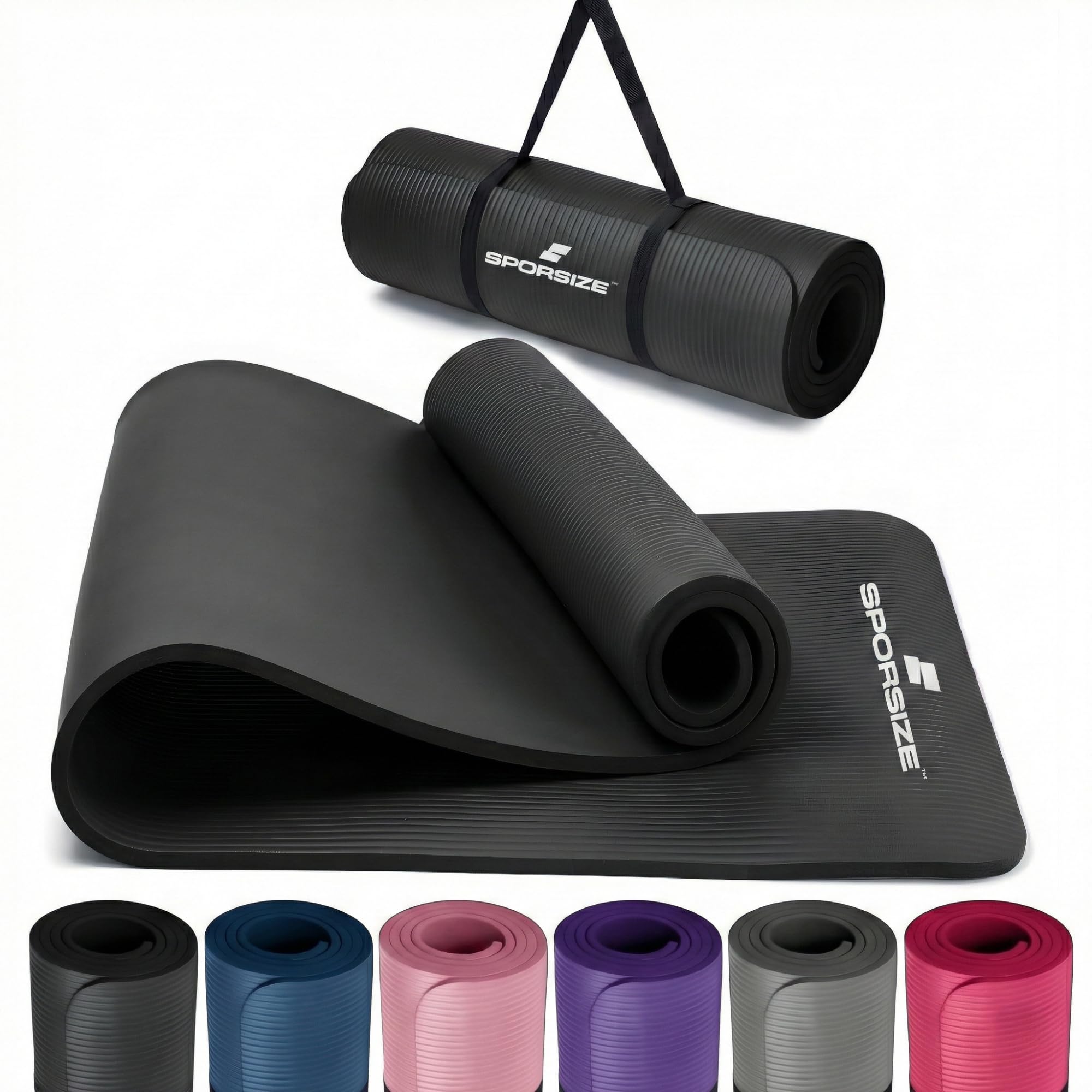 Sporsize Pilates & Yoga Matı 10 mm Kalınlık – Kaymaz NBR Köpük, Ekstra Konforlu Minder, Taşıma Askısı Dahil – 183×61 cm Siyah