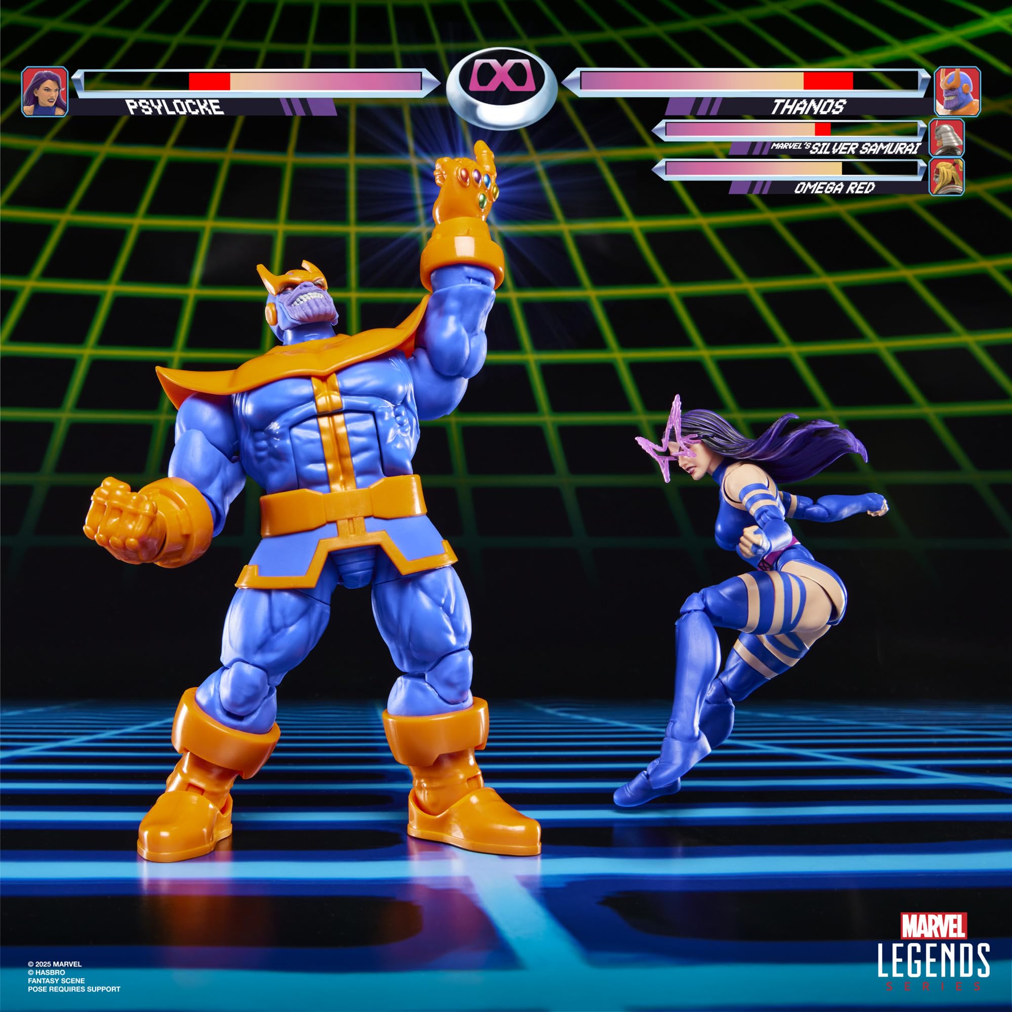 Hasbro Marvel Legends Series Gamerverse Psylocke vs Thanos İkili Aksiyon Figür Seti, Retro Video Game