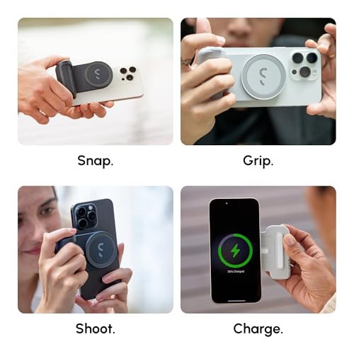 ShiftCam SnapGrip Pro - Qi2 Kablosuz Şarj, Kablosuz Deklanşör Düğmesi ve Manyetik Montajlı Telefon Kamerası Tutacağı ve Manyetik Güç Bankası, Tüm Telefonlar için, Masaüstü Yuvası - Gece Yarısı