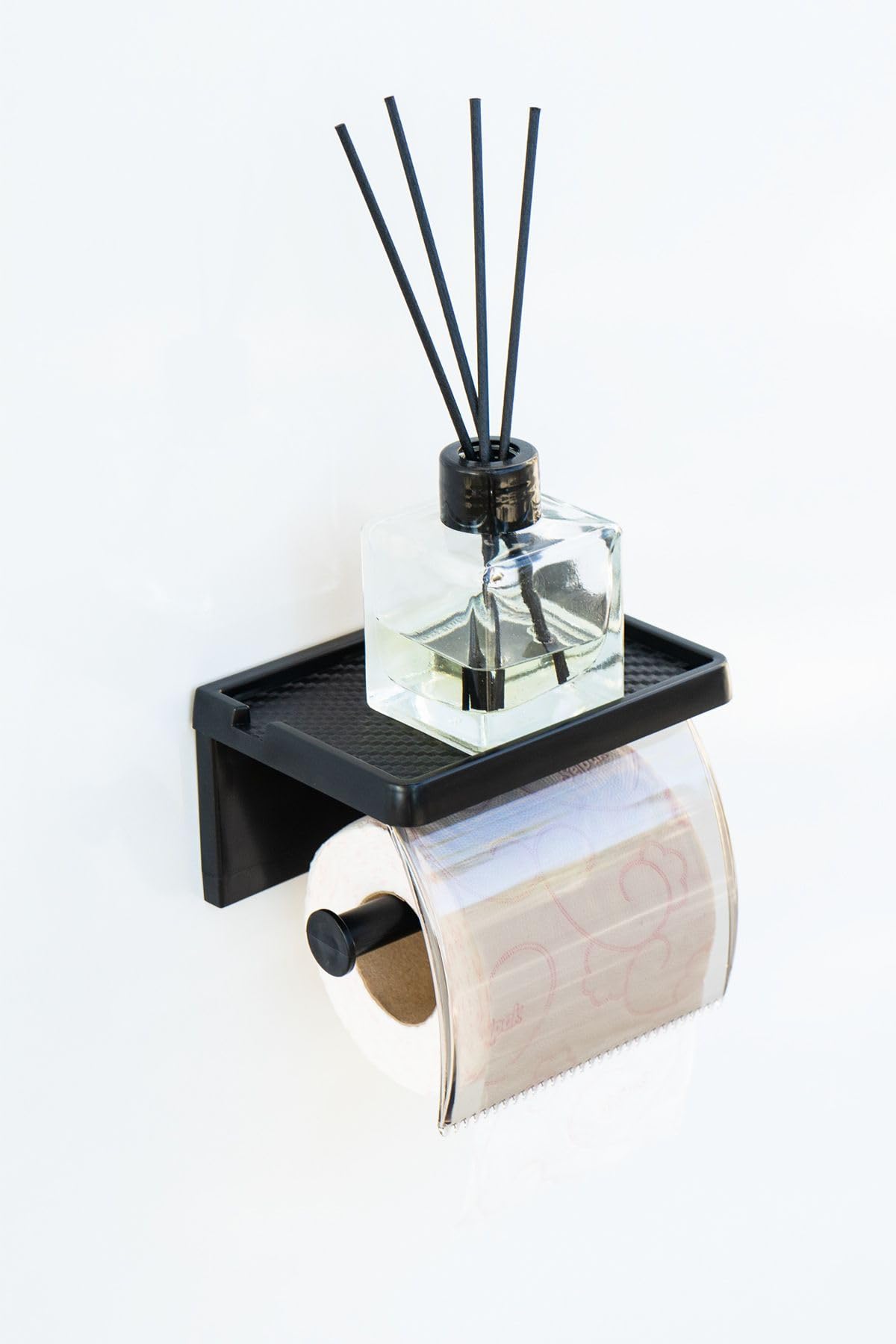 ATA HOME Yapışkanlı Kapaklı Tuvalet Kağıdı Askısı Banyo Tuvalet Kağıtlığı Aparatı Peçetelik Organizer Plastik, Siyah